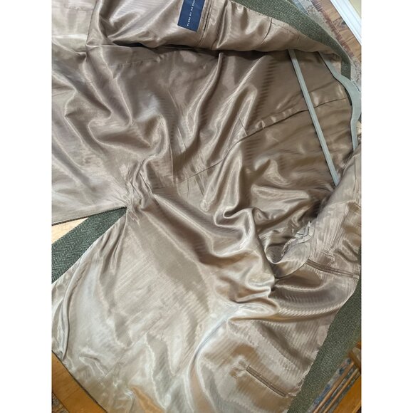 Oscar De La Renta green herring bone lams wool blazer sz 46L single vent 2 butto - Picture 11 of 11